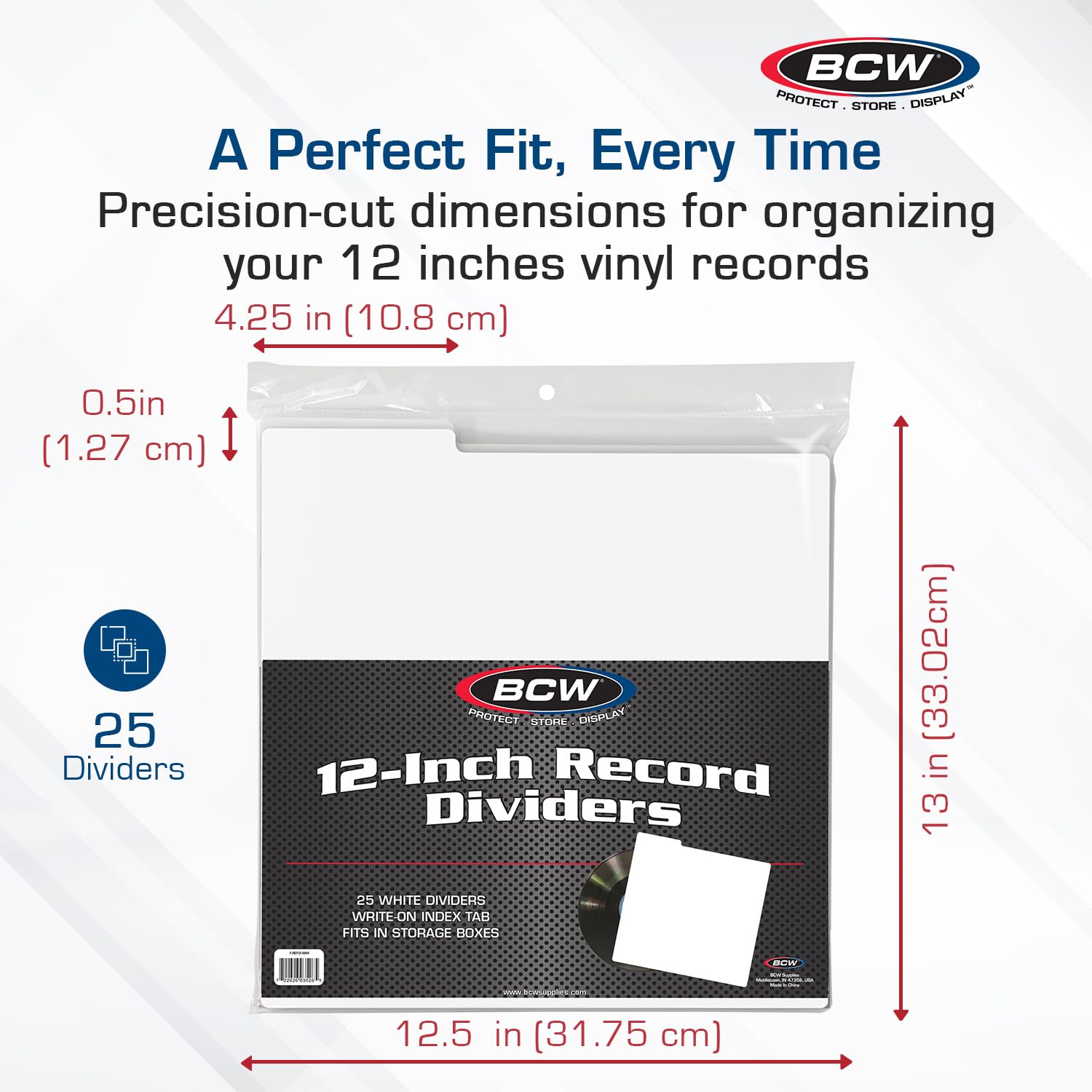 BCW 25CT 30cm RECORD DIVIDERS - WHITE