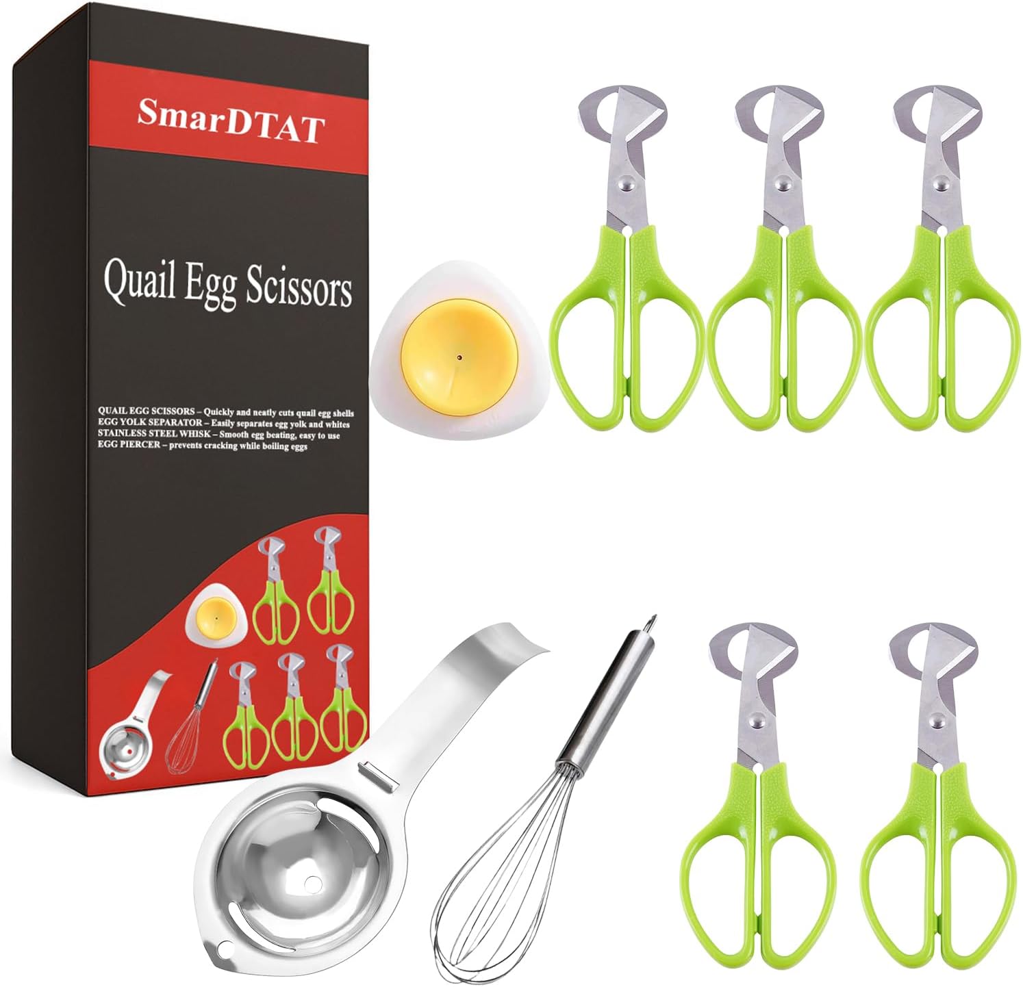 5PCS Quail Egg Scissors, Egg Yolk Separator, Stainless Steel Whisk, Egg Piercer, Quail Egg Cutter for Quick and Easy Breakfast Preparation – Perfect for Quail Egg Salad