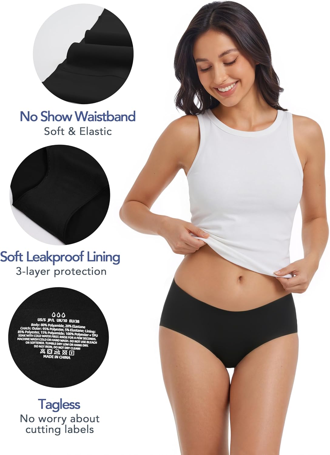 TIICHOO Seamless Period Underwear for Women Lightweight No Show Period Panties with Laundry Bag 5-Pack - Image 5