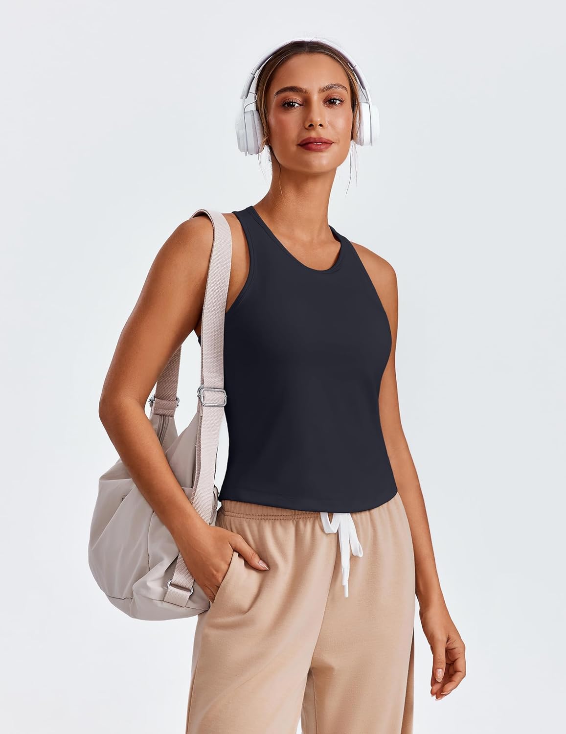 PINSPARK Workout Tops for Women Racerback Tank Top with Built in Bras Waist Length Yoga Tops Padded Athletic Gym Shirt - Image 6