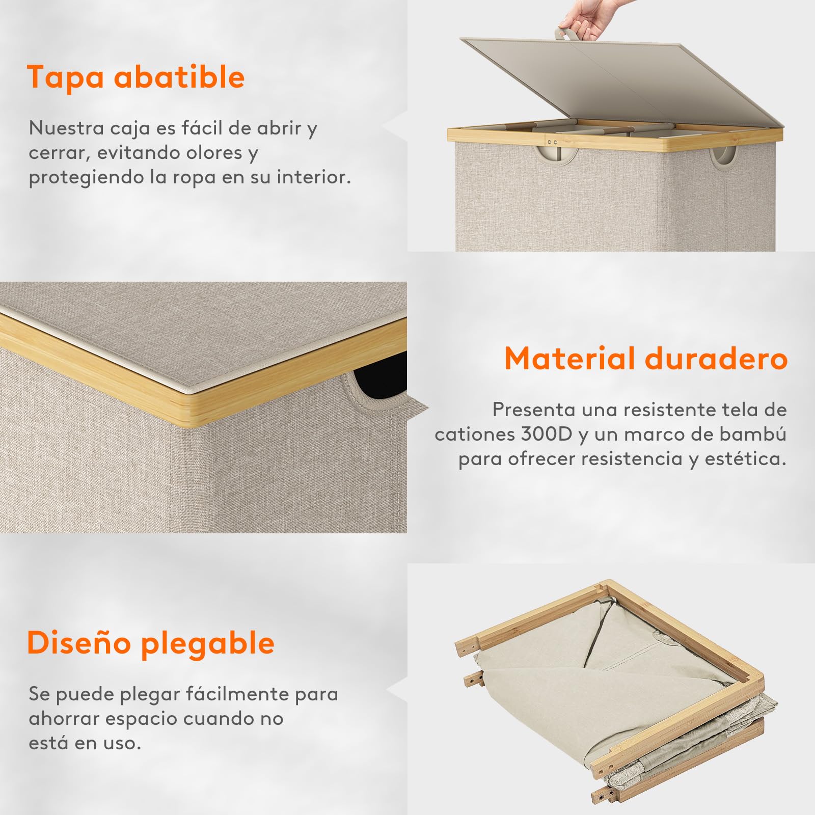 Lifewit 160L Grande Cesto Ropa Sucia con Tapa de Bambú, Cesta Ropa Sucia con Asas, Cubo Ropa Sucia Plegable con 2 Secciones y Bolsa Lavable Extraíble, Laundry Basket para Baño, Lavadero, Beige