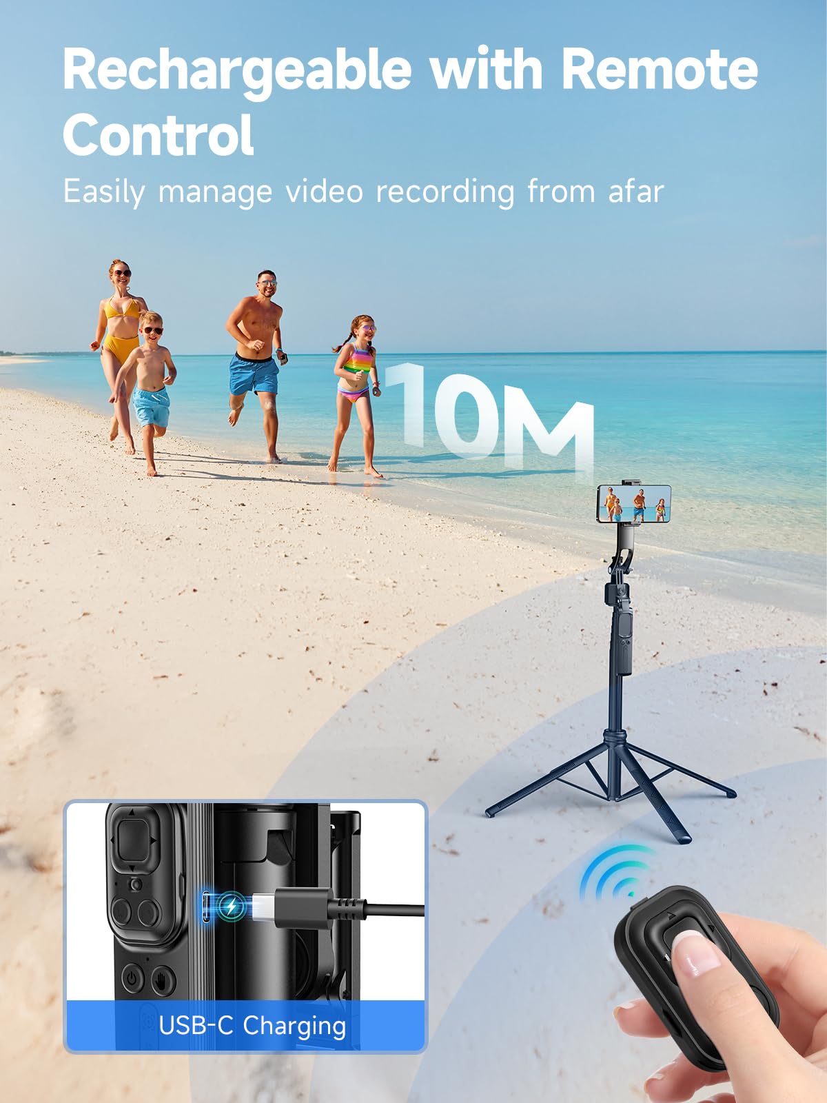 Rollei Easy Creator Quadpod z AI Tracking 360, automatyczne śledzenie twarzy, kijek do selfie z pilotem zdalnego sterowania do filmowania, do Tiktok Live Streaming Vlog, statyw do telefonu komórkowego