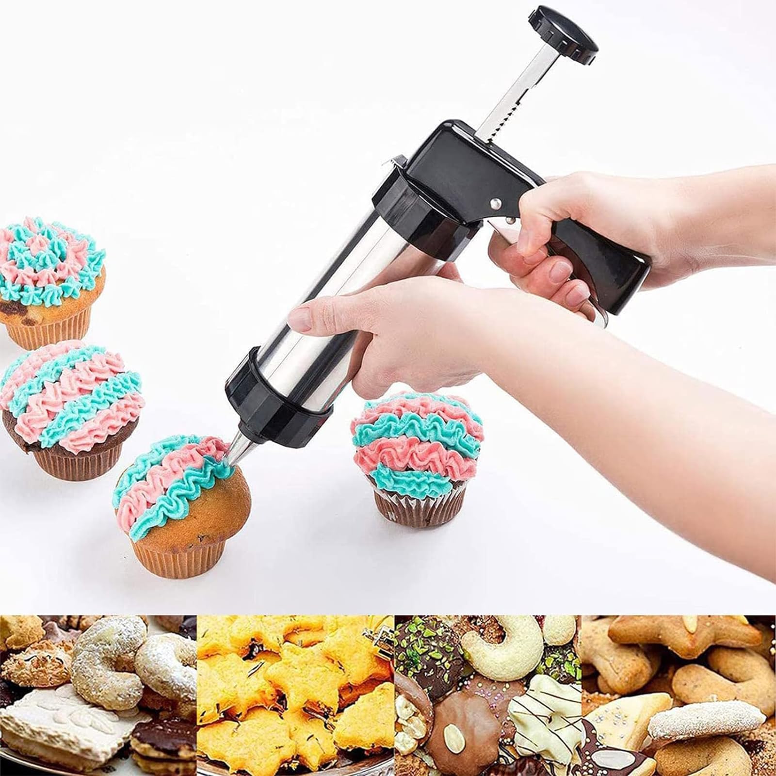 Pressa Per Biscotti Con 8 Stampi - Macchina Per Pasta Frolla Con Siringa Per Decorare Torte E Dolci