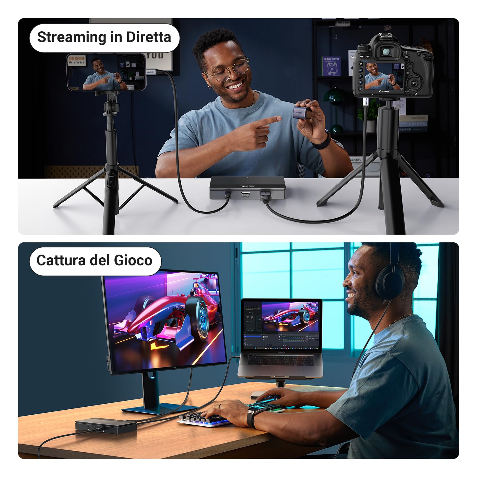 UGREEN Scheda Acquisizione Video HDMI USB C 1080P 60FPS Acquisizione HDMI Ingresso Loop Uscita 4K 60Hz Compatibile con Switch PS5 PS4 Xbox TV Stick DSLR MacBook iPad Pro PC Telefono