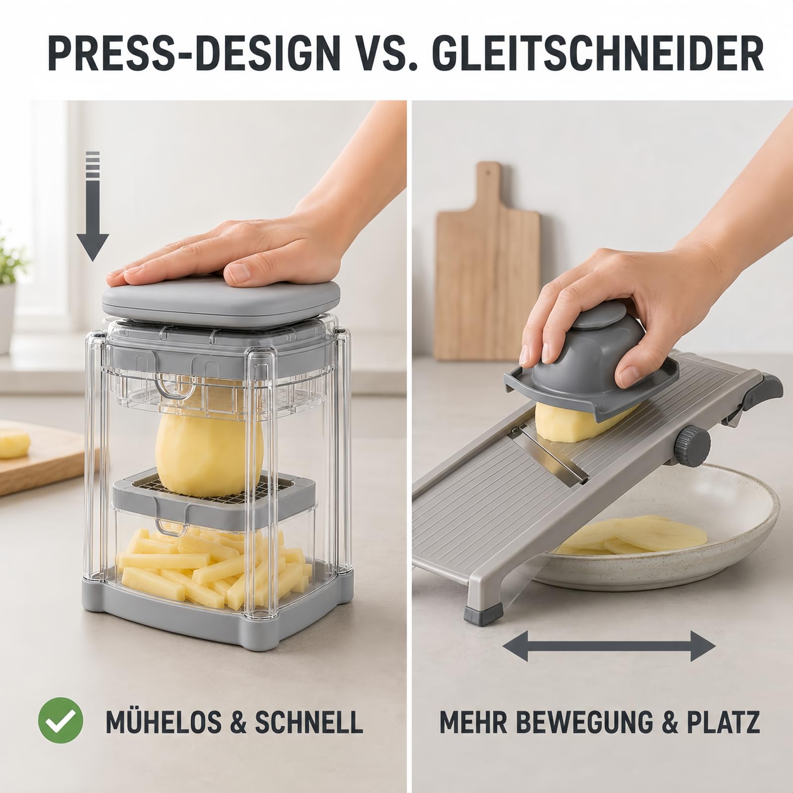 Pommesschneider 4-in-1-Kartoffelschneider mit Edelstahlklingen