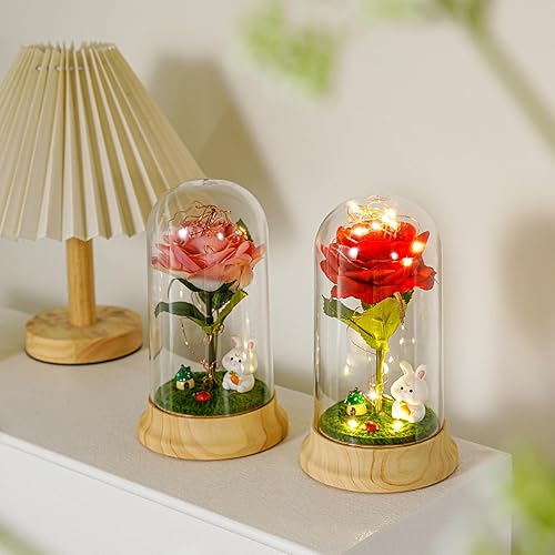 Miniatura 3 de Rosas rosadas de hija para mamá, día de la madre, rosa de la Bella y la Bestia, con luz LED en cúpula, para esposa, abuela, Navidad, día de San