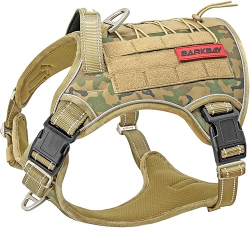 Arnés BARKBAY táctico para perro grande arnés tipo chaleco para perro pesado para servicio militar chaleco MOLLE para perro de trabajo con paneles