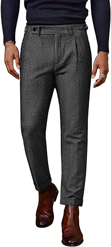 PJ Paul Jones Pantalon Vintage en Tweed à Chevrons pour Homme, Gris, Taille XL
