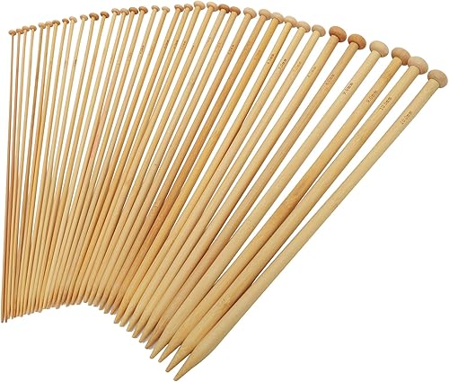 Miniatura 1 de Juego de agujas de tejer de bambú de una sola punta, 18 pares de agujas de tejer rectas de madera para principiantes y adultos (0.079 a 0.394