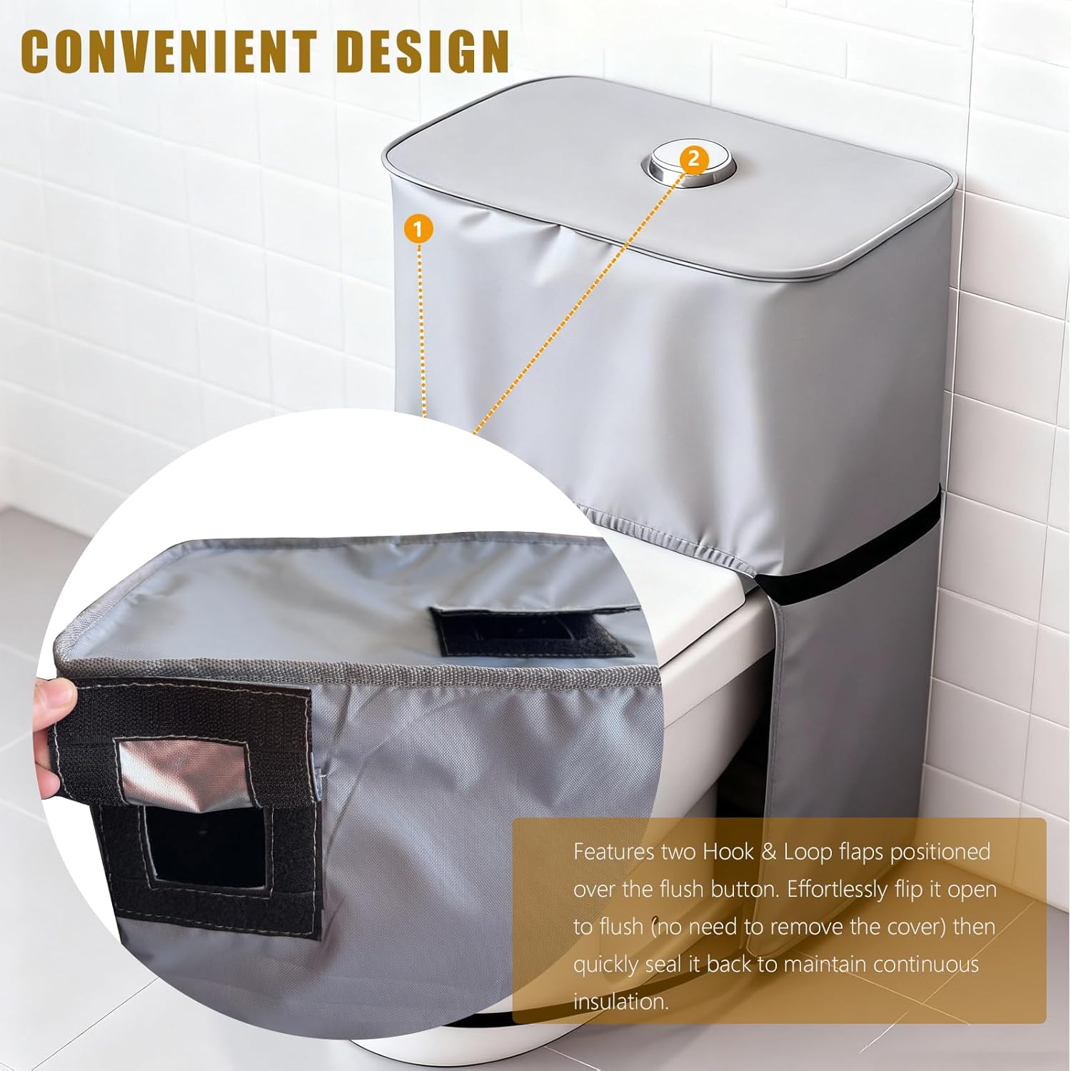 Toilet Tank Insulation Cover, 420D Oxford Fabric & 5mm Aluminum Foil Layer Anti Freeze Liner, Insulated Toilet Tank Insulation Kit with Hook and Loop Flap and Bottom Anchor Straps (Universal Fit)