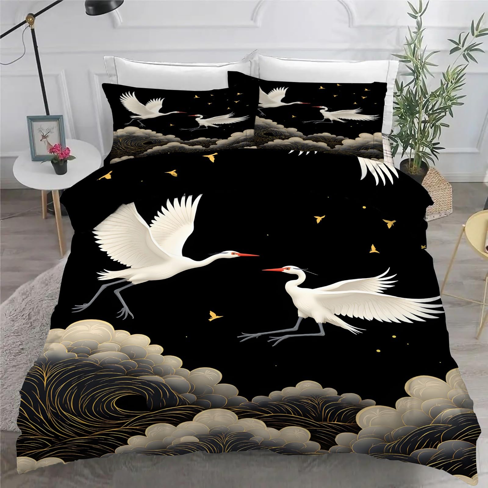 Generisch Weiße Schachtel Bettwäsche 155x220cm, Gelber Vogel Bettbezug, 3-Teiliges Bettwäsche-Sets aus Atmungsaktiver und Weicher Mikrofaser, 2 Kissenbezüge mit Reißverschluss AN64