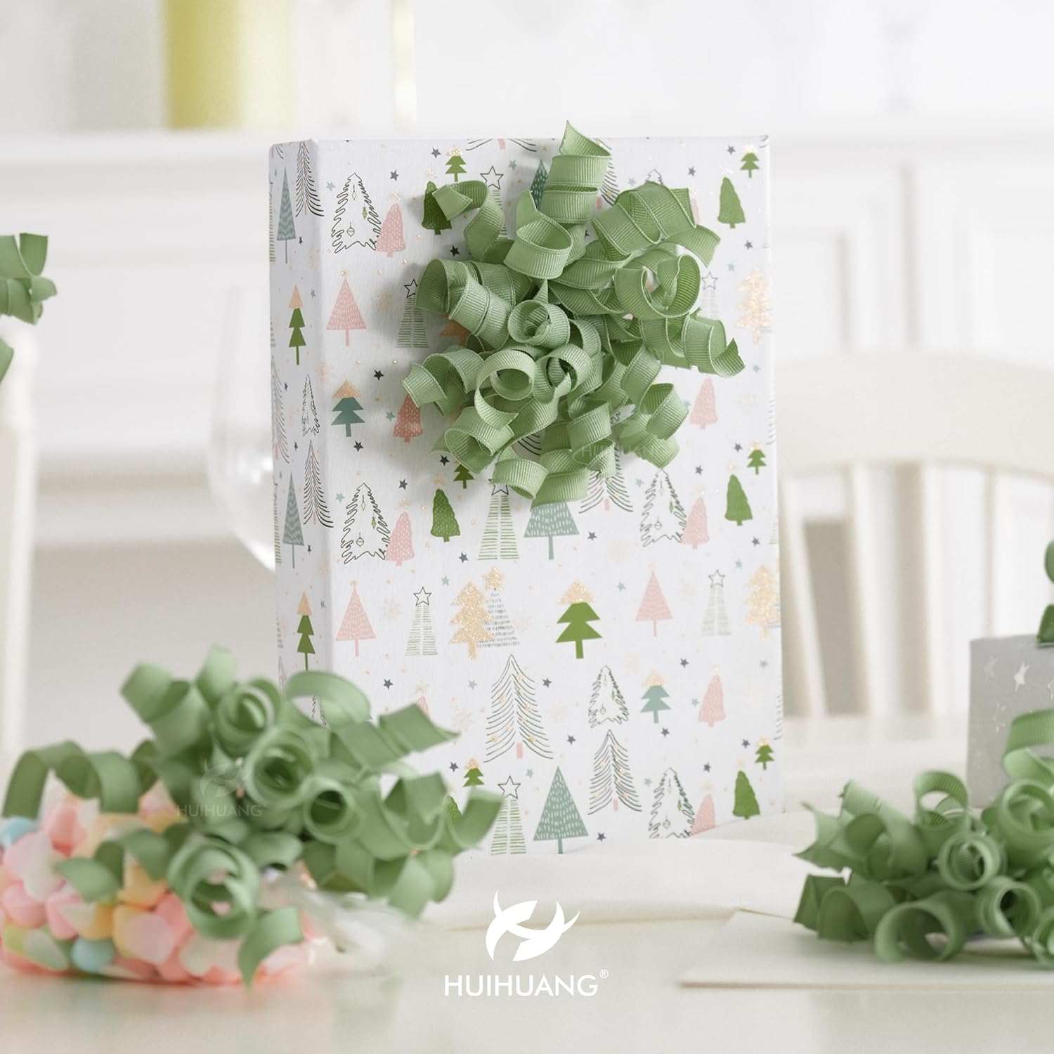 HUIHUANG Sage Green Bows for Gift Wrapping, Sage Curly Ribbon Bows Self Adhesive Burst Gift Bow for Presents, Wine Bottle, Treat Bags, Wrap Accessories, Bridal Shower Wedding Party Favor - 6 Counts - Image 7