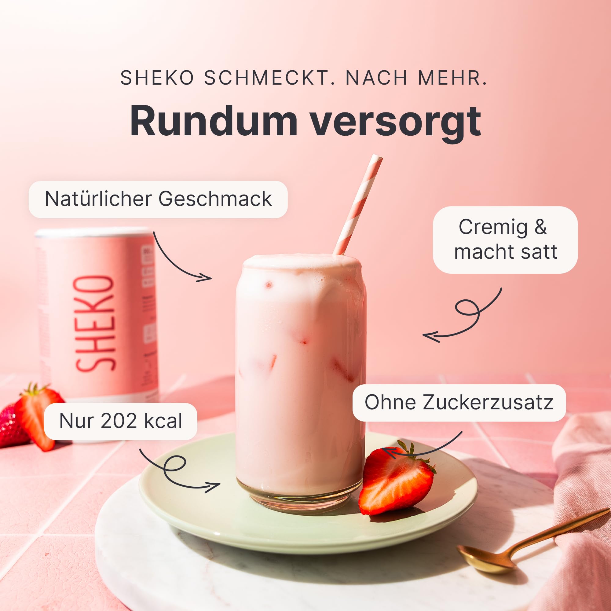 SHEKO Balance Shake Erdbeere - 21 Cremige Mahlzeitenersatz Shakes zum Abnehmen - Proteinreich, Glutenfrei & Natürlicher Geschmack - Abnehmen Shake
