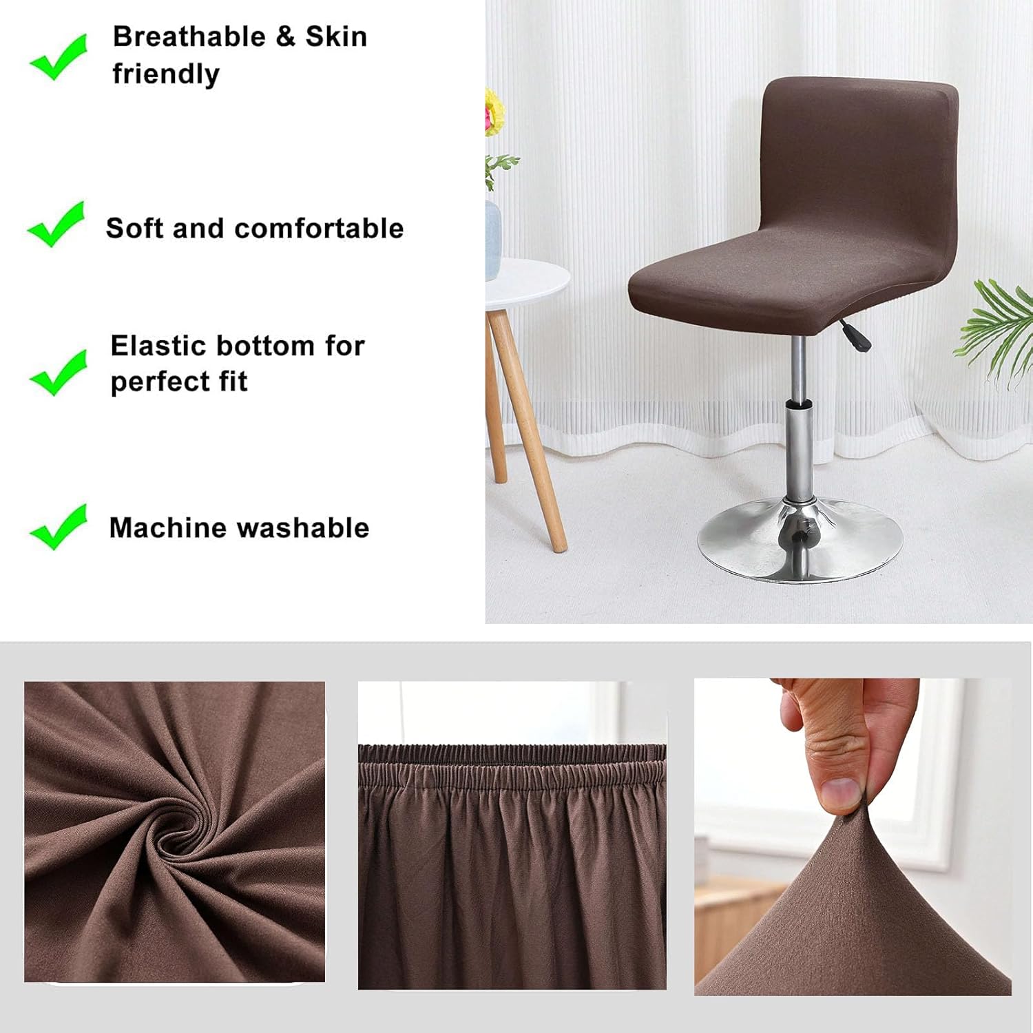 Bar Chair Stool Covers Stretch Removable Washable Chair Slipcover for Short Swivel Dinning Chair Back Chair Bar Stool Chair Protector Covers,Coffee,8pcs