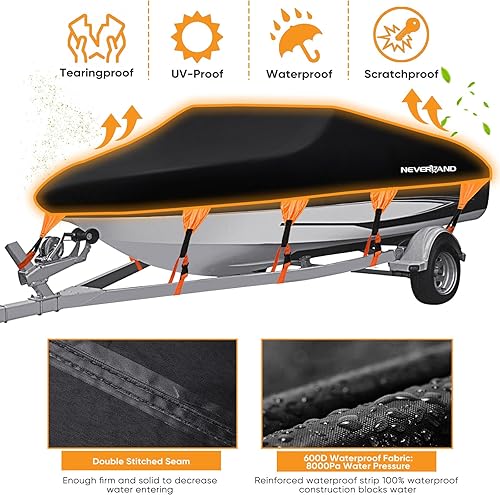 Miniatura 2 de NEVERLAND Funda para lancha resistente de lona de poliéster de grado marino, impermeable, remolcable, para lancha en forma de V, casco en V y