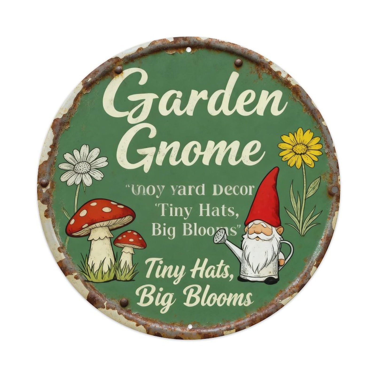 Garden Gnome Flower Yard Decor Metal Tin Sign Plaque