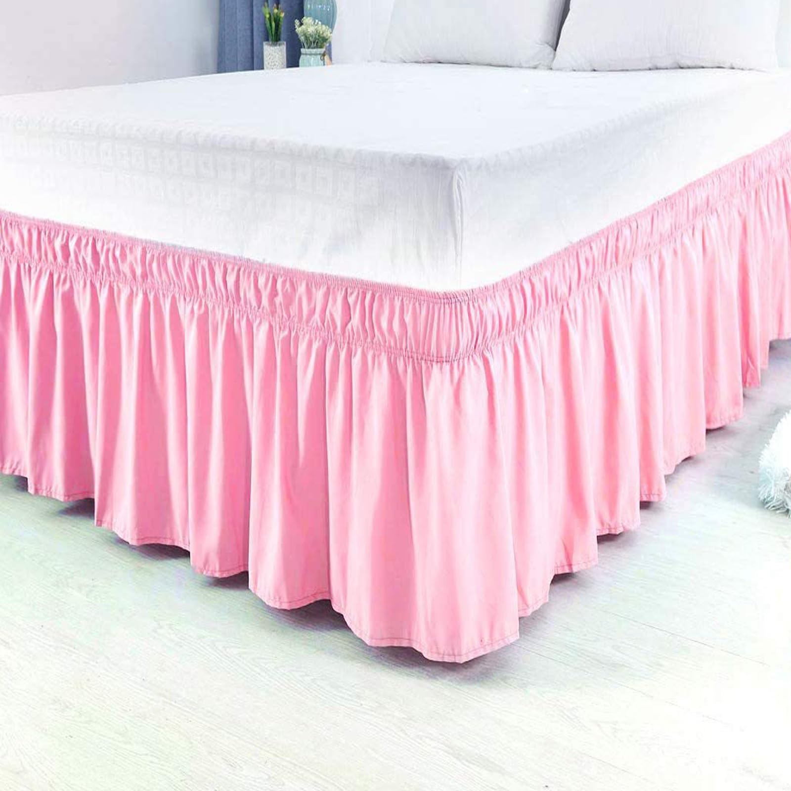 YHXAIQ Bed Skirt, Elasticized Bed Skirts & Valances, Easy to Install Valance with Drop Design, Polyester Bed Valance Double for Double Size Bed Frame & Platform(Pink,120 x 200+30 cm)
