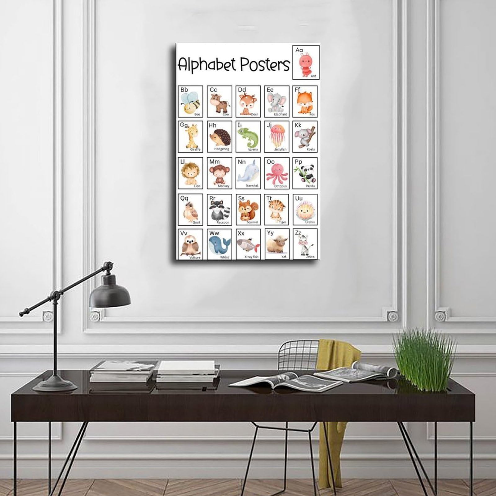Poster sur toile à thèmes éducatifs Alphabet de A à Z (9) - Décoration murale pour salon, chambre à coucher - 40 x 60 cm