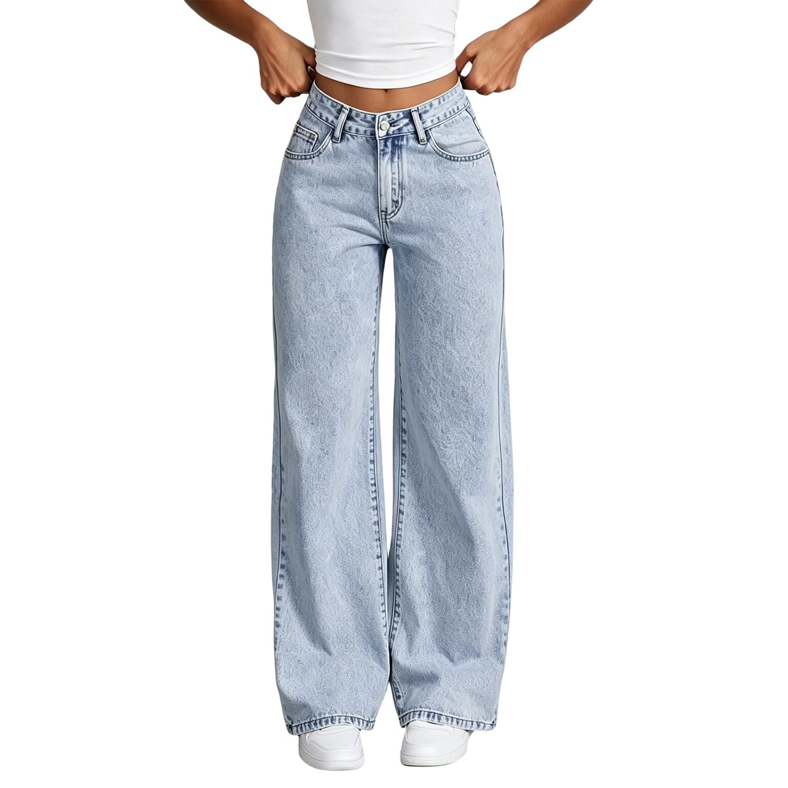 Jeans Larghi Donna Elasticizzati Jeans Elasticizzati Gamba Larga Larghi Pantaloni Vita Alta Leggeri Curvy Wide Leg Pantaloni Denim Baggy Casual con Tasche Eleganti Pants Palazzo Y2k Vintage