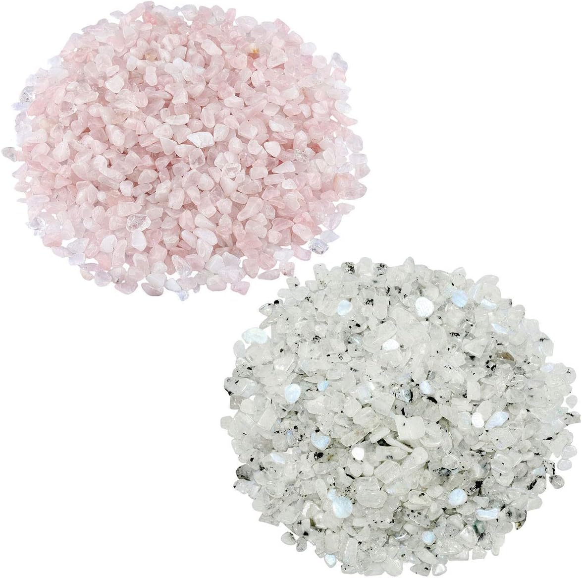 SUNYIK Pack of 2 Rose Quartz & Moonstone Tumbled Chips Stone Crushed Crystal Quartz Pieces Irregular Shaped Stones, 2 lbs (920g)