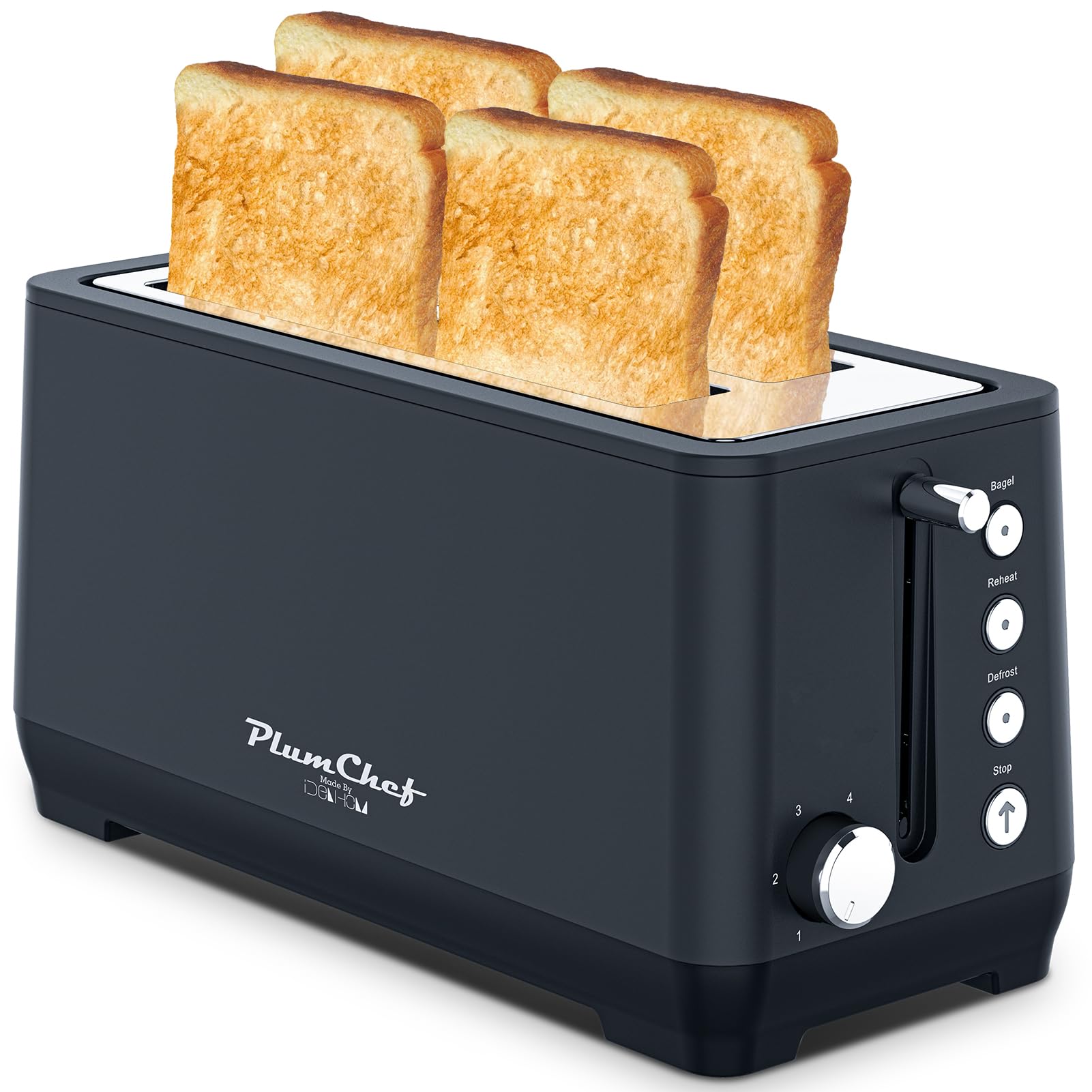 Plum Chef 4-Slice Toaster with crumb tray being removed
