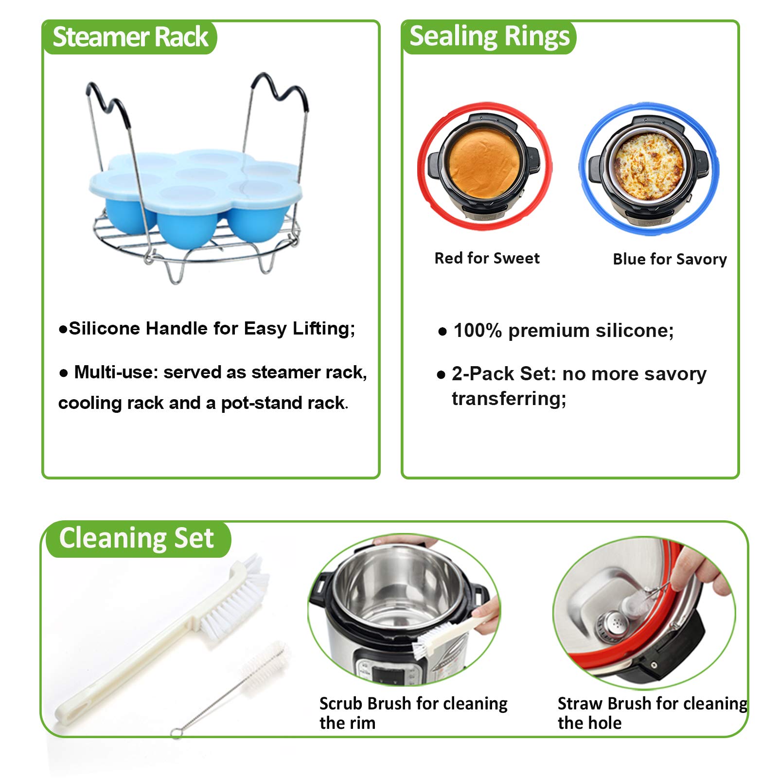 Set Accessori Per Pentola A Vapore E Istantanea, 9 Fori, Manici In Silicone, Acciaio Inox 304, Compatibile 6-8 Quart