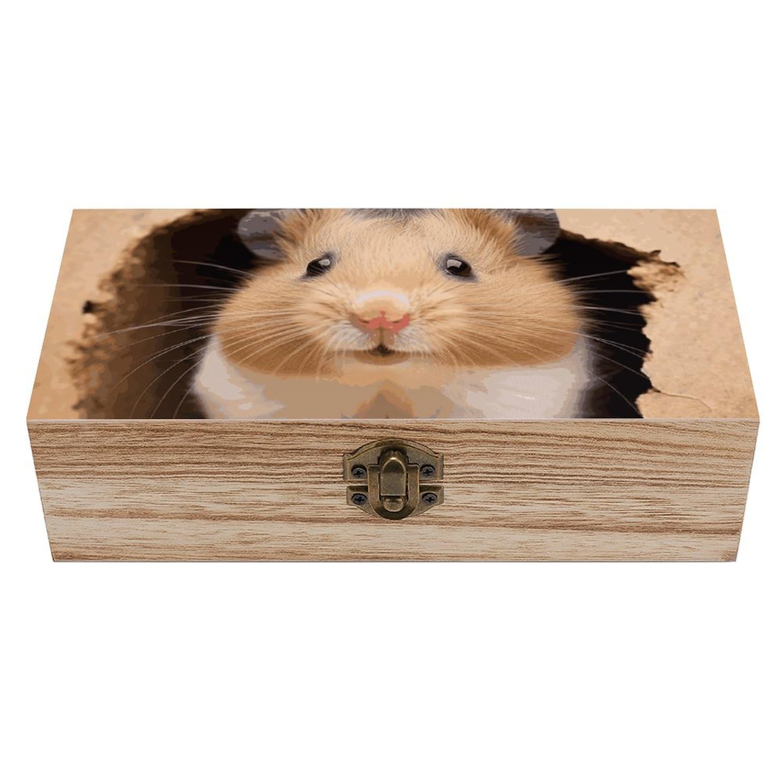 Funny Hamste Wooden Storage Box Exquisite Durable Wood Gift Case Sturdy Vintage Jewelry Wooden Chest for Art Hobbies Storage Keepsake Gift
