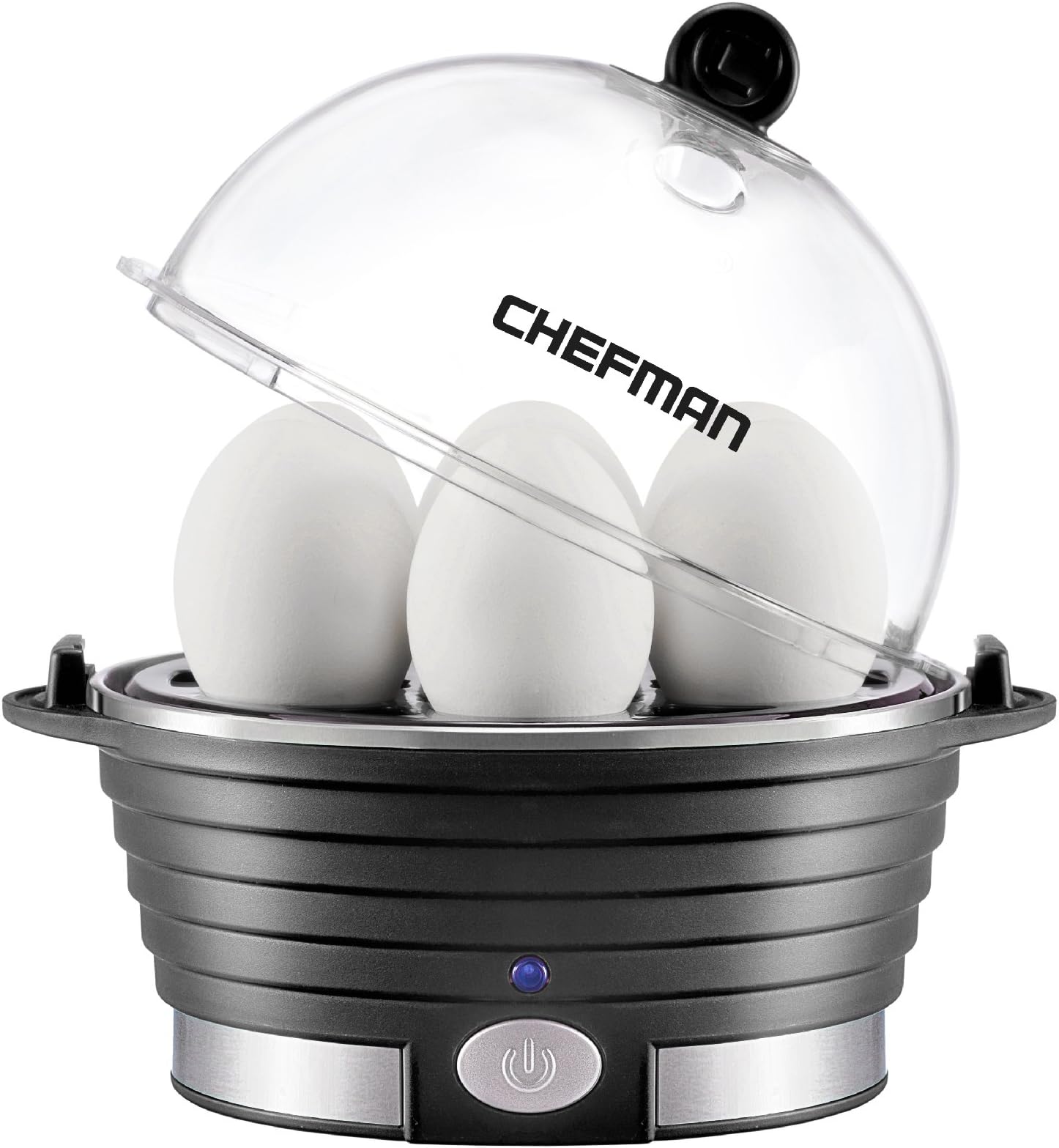 Egg-Maker Rapid Poacher, Food & Vegetable Steamer, Quickly Makes Up to 6, Hard, Medium or Soft Boiled, Poaching/Omelet Tray Included, Ready Signal, BPA-Free, BLACK