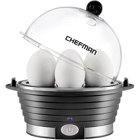 Chefman Egg-Maker Rapid Poacher, Food & Vegetable Steamer, Quickly Makes Up to 6, Hard, Medium or Soft Boiled, Poaching/Omelet Tray Included, Ready Signal, BPA-Free, BLACK