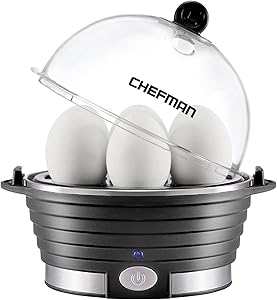 Chefman Egg-Maker Rapid Poacher, Food &amp; Vegetable Steamer, Quickly Makes Up to 6, Hard, Medium or Soft Boiled, Poaching/Omelet Tray Included, Ready Signal, BPA-Free, BLACK