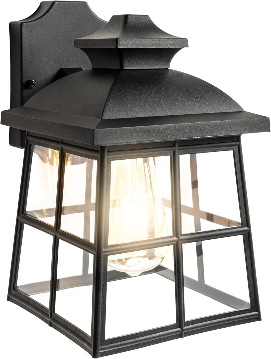 CGC Lighting Outdoor Outside Exterior Wall Light Lantern Modern Vintage E27 Bulb Black Rectangular Mains Power (Black Grill with Natural White Bulb)