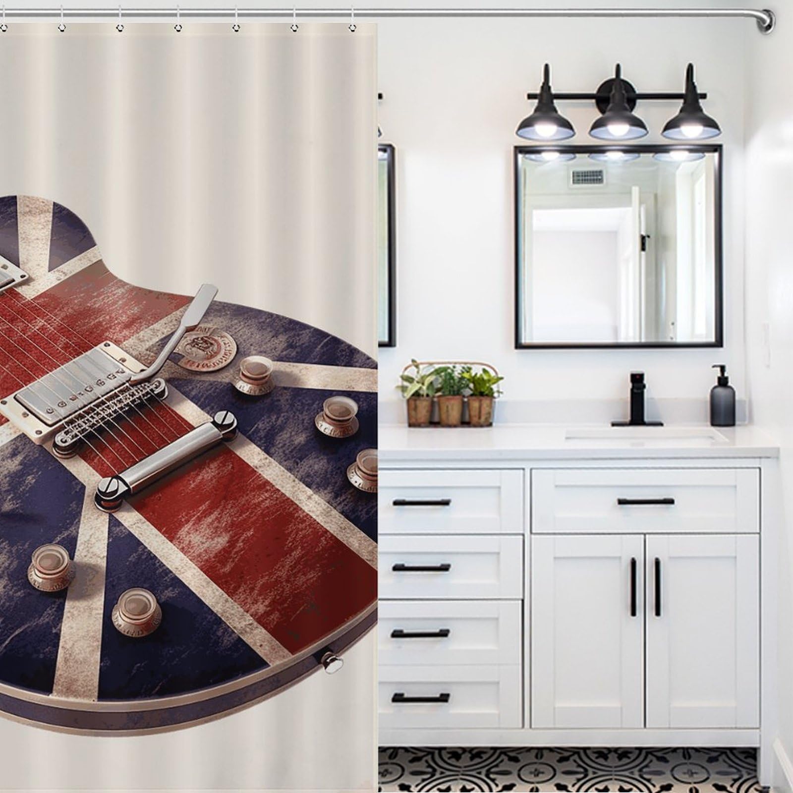 Rideau de douche imperméable anti-moisissure 152x183 motif drapeau britannique avec 12 anneaux