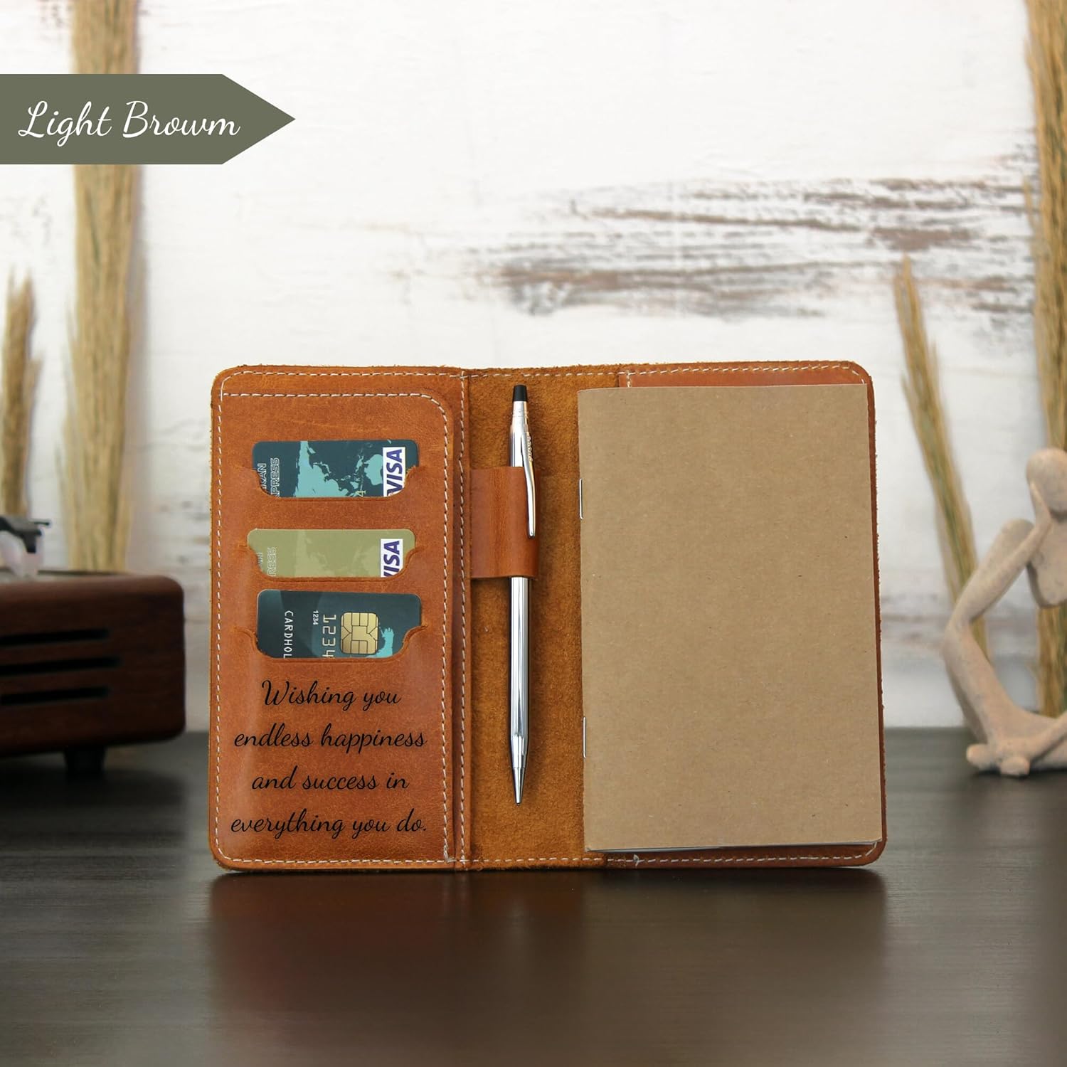 COZY LEATHER Personalized Leather Field Notes Cover Leather Notebook Cover and Pocket Planner Padfolio for Women Men with Notebook Included CAMEL