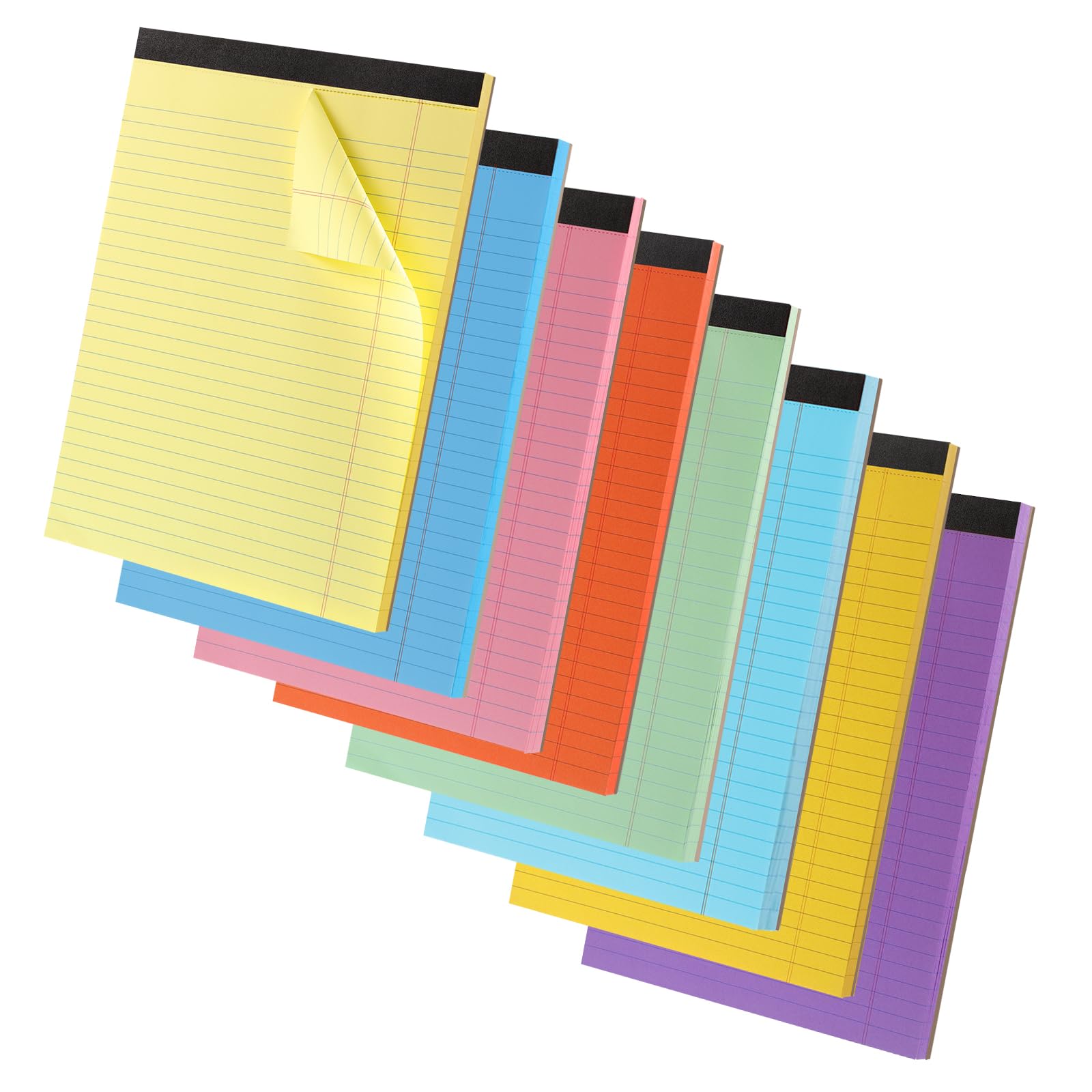 Thboxes 8 Pack Colored Legal Pads, Totally 400 Sheets Legal Pads 8 x 11.5inch College Ruled Writing Pads Wide Ruled Paper for Office, School, College,