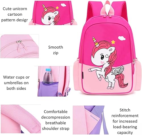 Miniatura 4 de Mochila de viaje para niños y niñas de preescolar con diseño de dibujos animados, ligera, fresca y bonita, con bolsa de almuerzo, Unicornio rosa M,