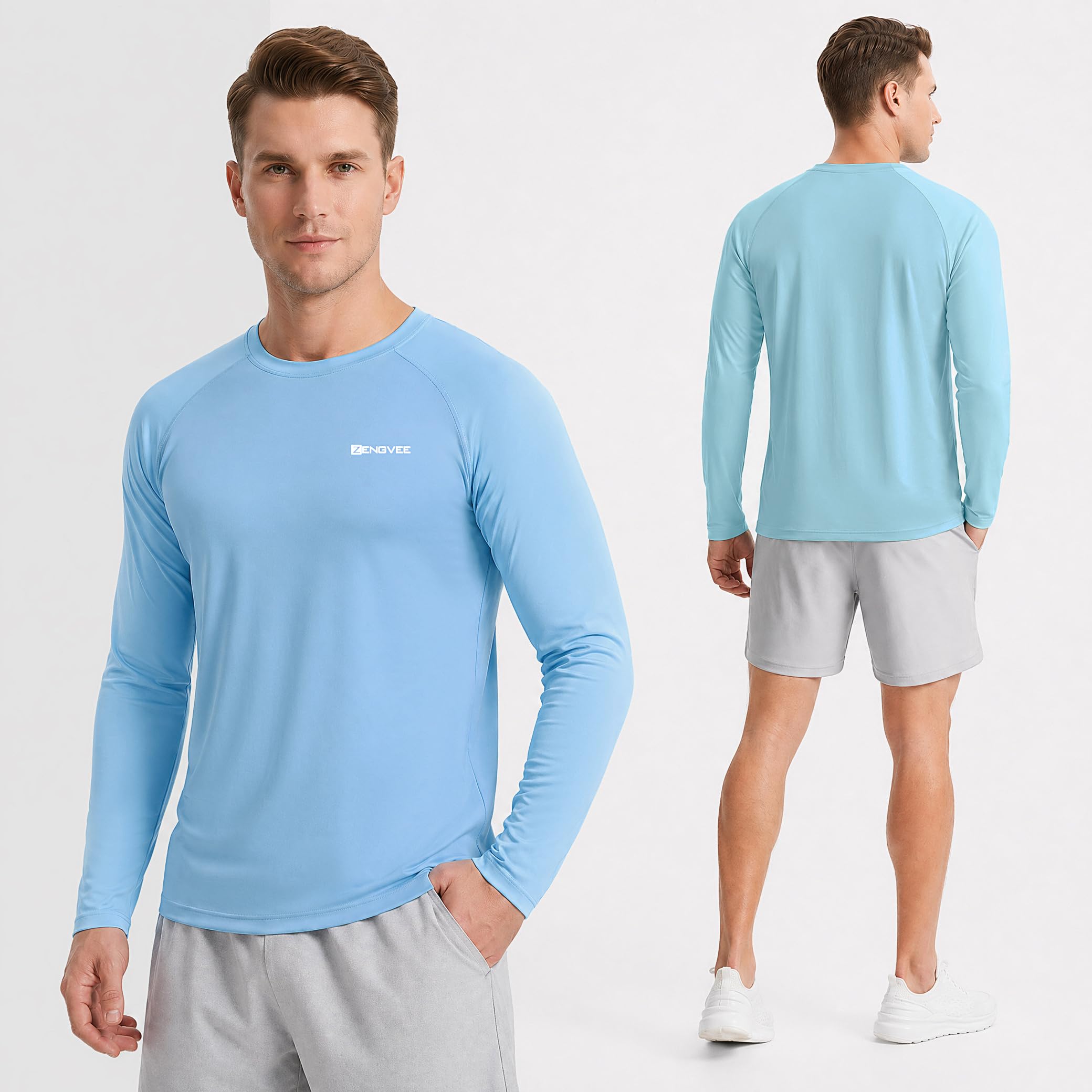 ZENGVEE 3er Pack Short/Long Sleeve Herren Uv Shirt, UPF 50+ Schnelltrocknend Atmungsaktiv Sonnenschutz Rashguard für Outdoor Schwimmen