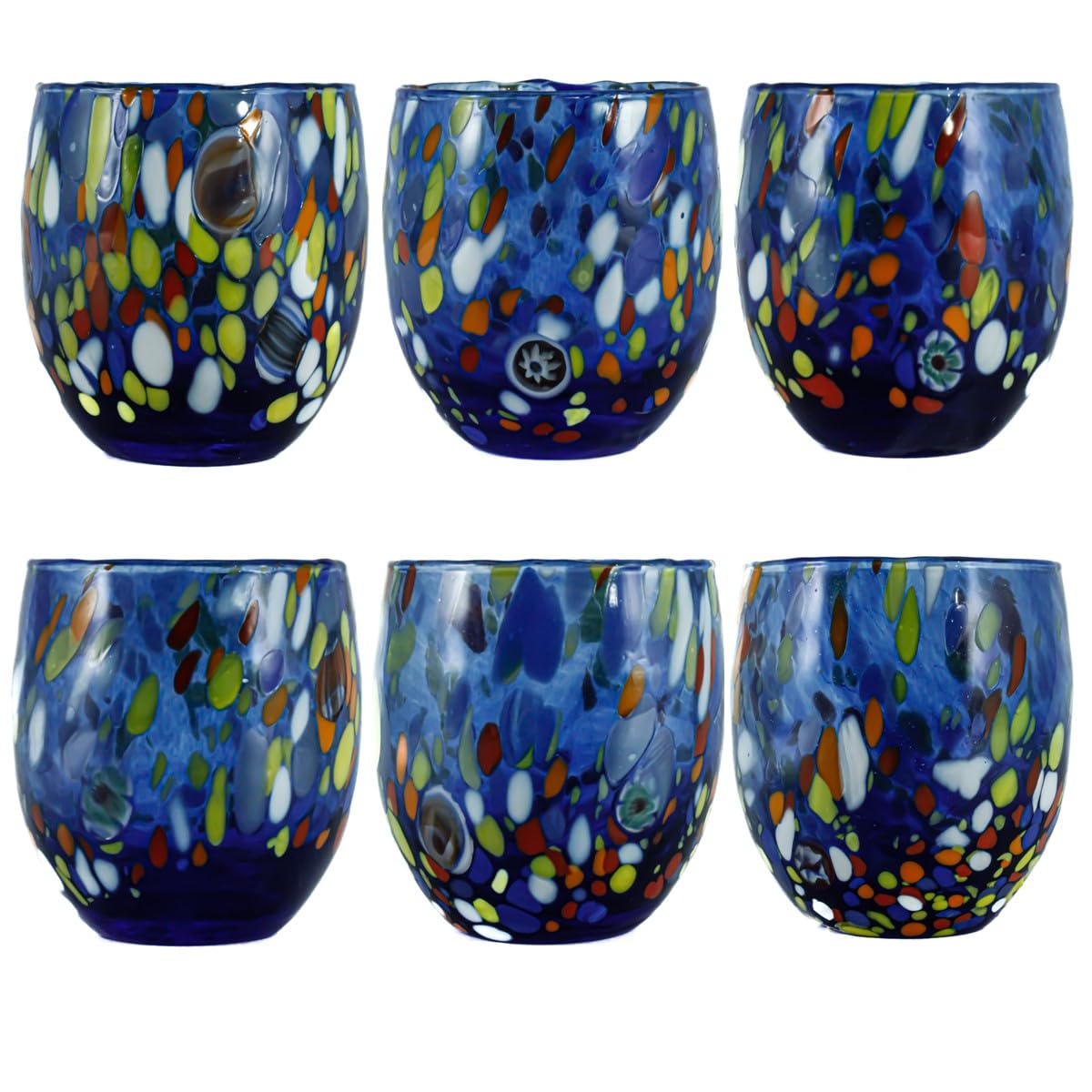 Verres Murano bleu Venise Millefiori, le cadeau d'art de la table idéal