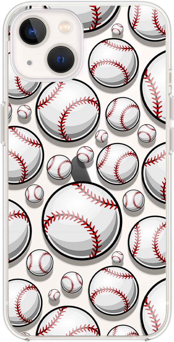 Blingy's for iPhone 14 Case, Fun Baseball Pattern Cool Sport Design Transparent Soft TPU Protective Clear Case 6.1 inch (Baseball Style)