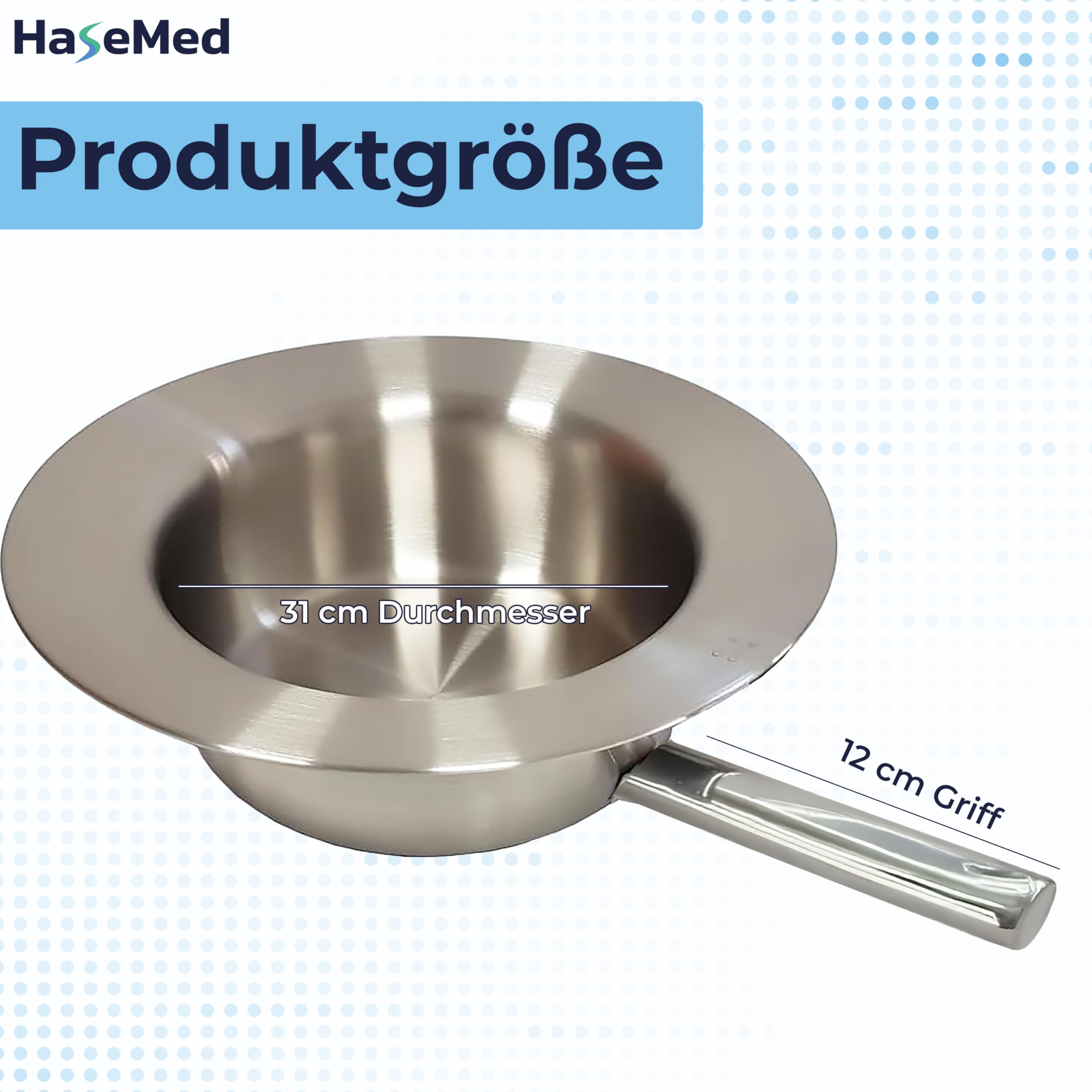 HaseMed Steckbecken mit Deckel – Edelstahl, 31 cm, 1 Stück – Hygienisches Pflegebett-Zubehör für Klinik & Zuhause – Wiederverwendbar, rostfrei & leicht zu reinigen – Bettpfanne für Erwachsene