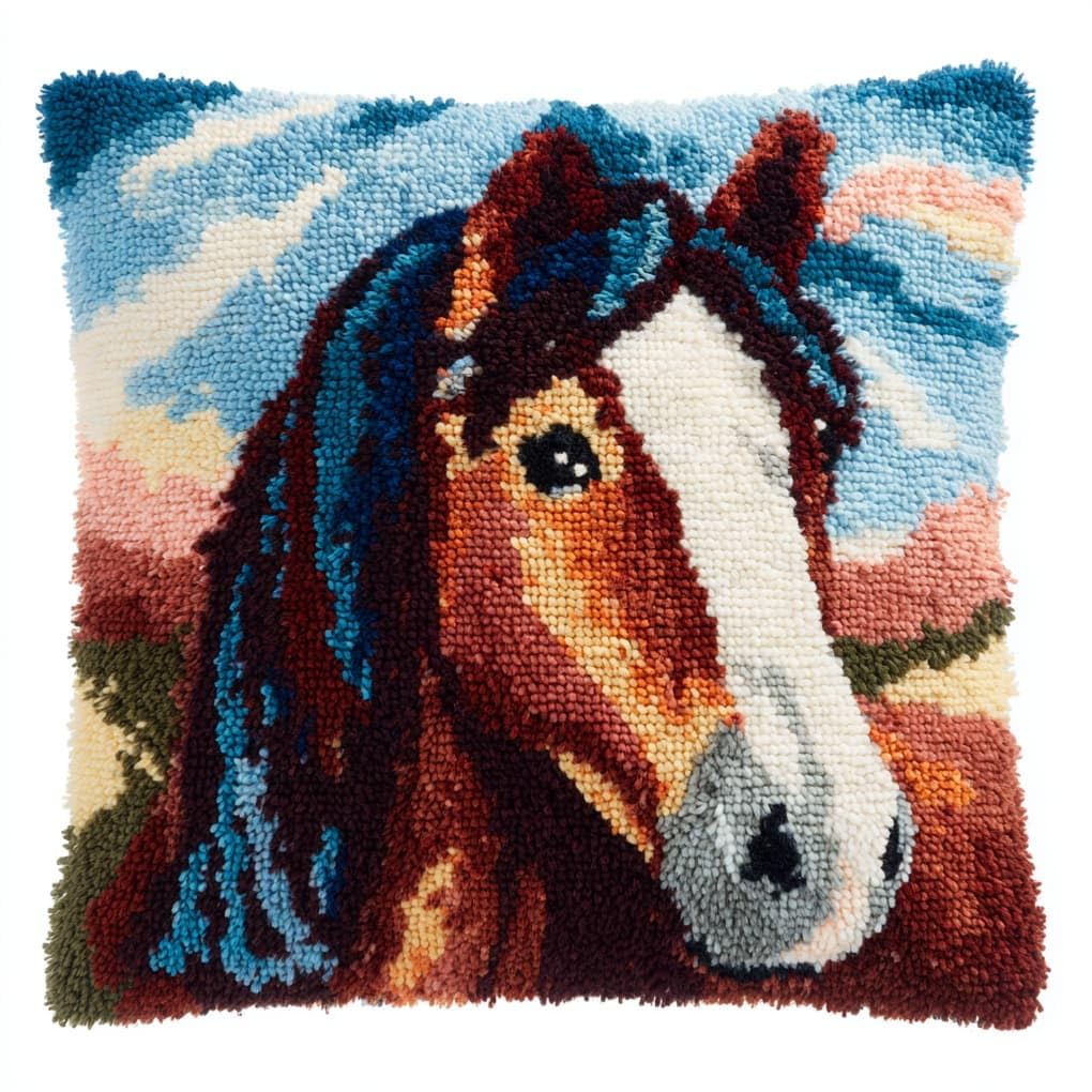 WallustrioaW Latch Hook Cushion Cover Kit,Animal Horse
