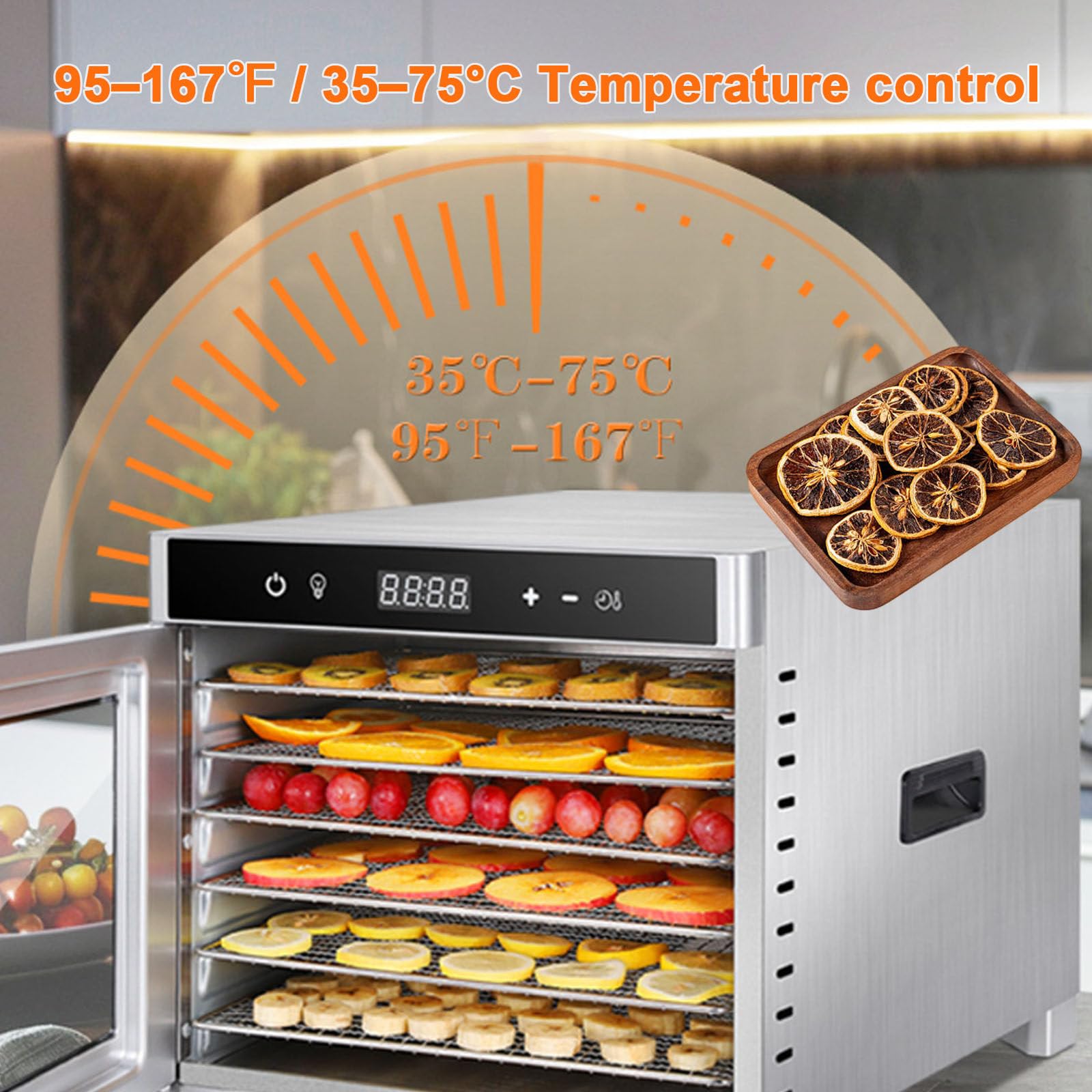 Elektryczna Suszarka Do Żywności – 700 W Do Suszenia Owoców, Z Timerem 0-24 Godzin I Regulacją Temperatury 35-70°C, Cyfrowa Suszarka Do Ziół, Przekąsek Dla Psów, Mięsa I Warzyw Silver