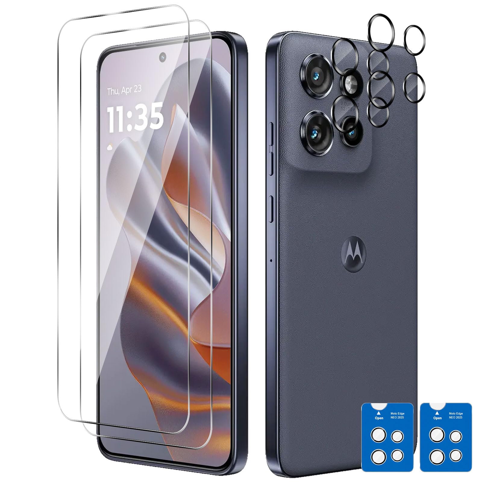 Folia ochronna na Motorola Moto Edge 60 Neo 5G ze szkła hartowanego, 2 sztuki ochrony ekranu z 2 sztukami ochrony aparatu, twardość 9H szkło ochronne folia na telefon HD przezroczysta hartowana