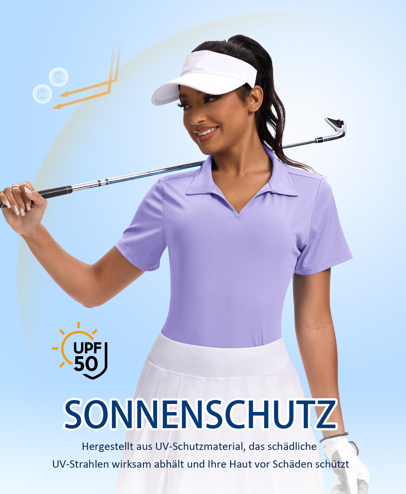 JoyGirl - Polo de manga corta para mujer, UPF 50+, cuello en V, ligero y transpirable, para verano, para golf y tenis