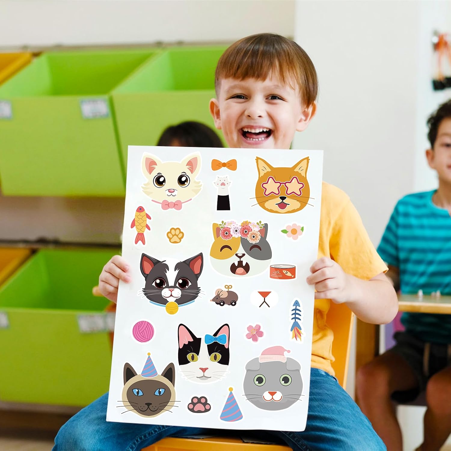 32 Sheets Make Your Own Cat Stickers, Creative Cat Game Stickers for Kids Birthday Party, DIY Art Crafts Supplies image 5