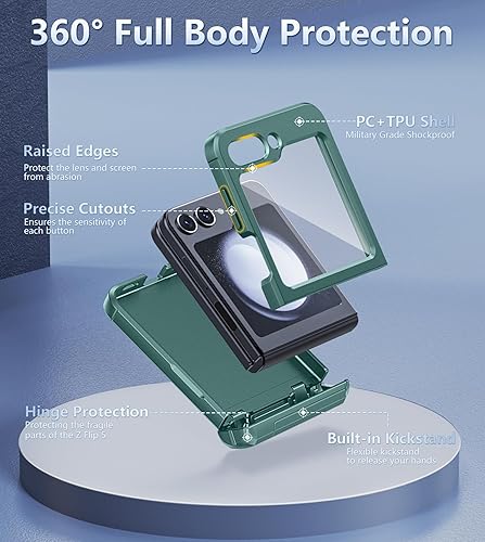 Miniatura 10 de FNTCASE Funda para Samsung Galaxy Z-Flip-5 Funda resistente a prueba de golpes para Samsung Flip 5 con función atril y protección de bisagra,