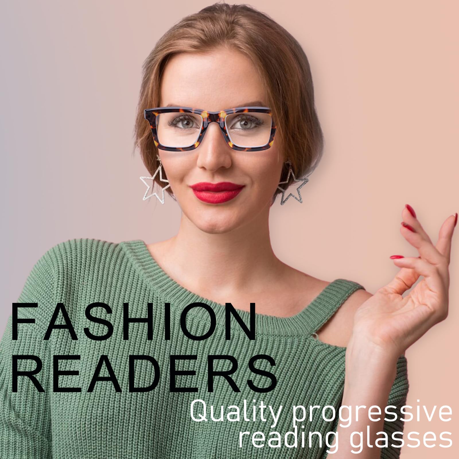 TRENVIE 4 Pack Progressive Multifocus Reading Glasses for Women Men, Blue Light Blocking Spring Hinge Computer Readers (Black & Leopard & Tortoise & Clear, 1.5, Diopters)