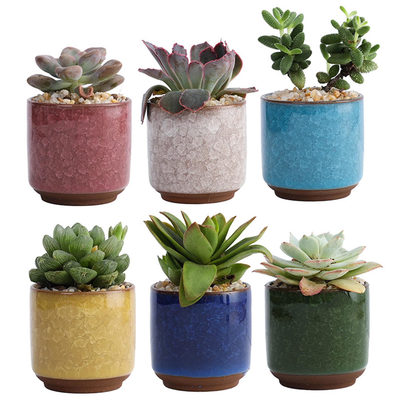 NASSMOSSE 6Pcs Ceramic Plant Pots, Decorative Small Pots with Ice Crack Design for Home and Garden Decorations