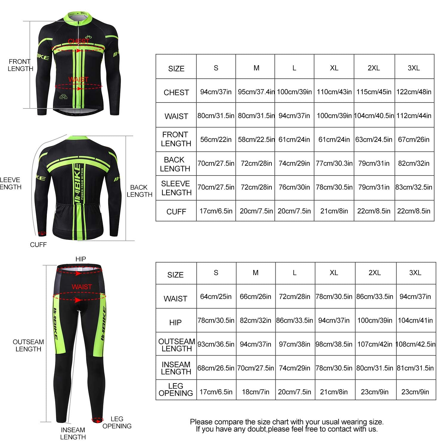 INBIKE Maillot Vélo Manches Longues + Pantalon Cuissard VTT 3D Coussin Rembourré Gel A Bretelle Tenue Cyclisme Confort Homme Printemps Automne