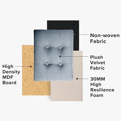 Miniatura 4 de LINMAGCO Taburete otomano plegable de almacenamiento, reposapiés otomano con bolsillo lateral, moderno otomano con almacenamiento corto para sofá,