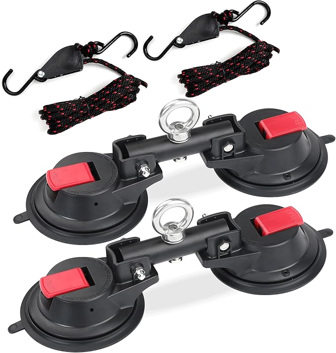 2 Pack Kayak Transport Secure Tie Down System Dual HeavyDuty Suction Cups with